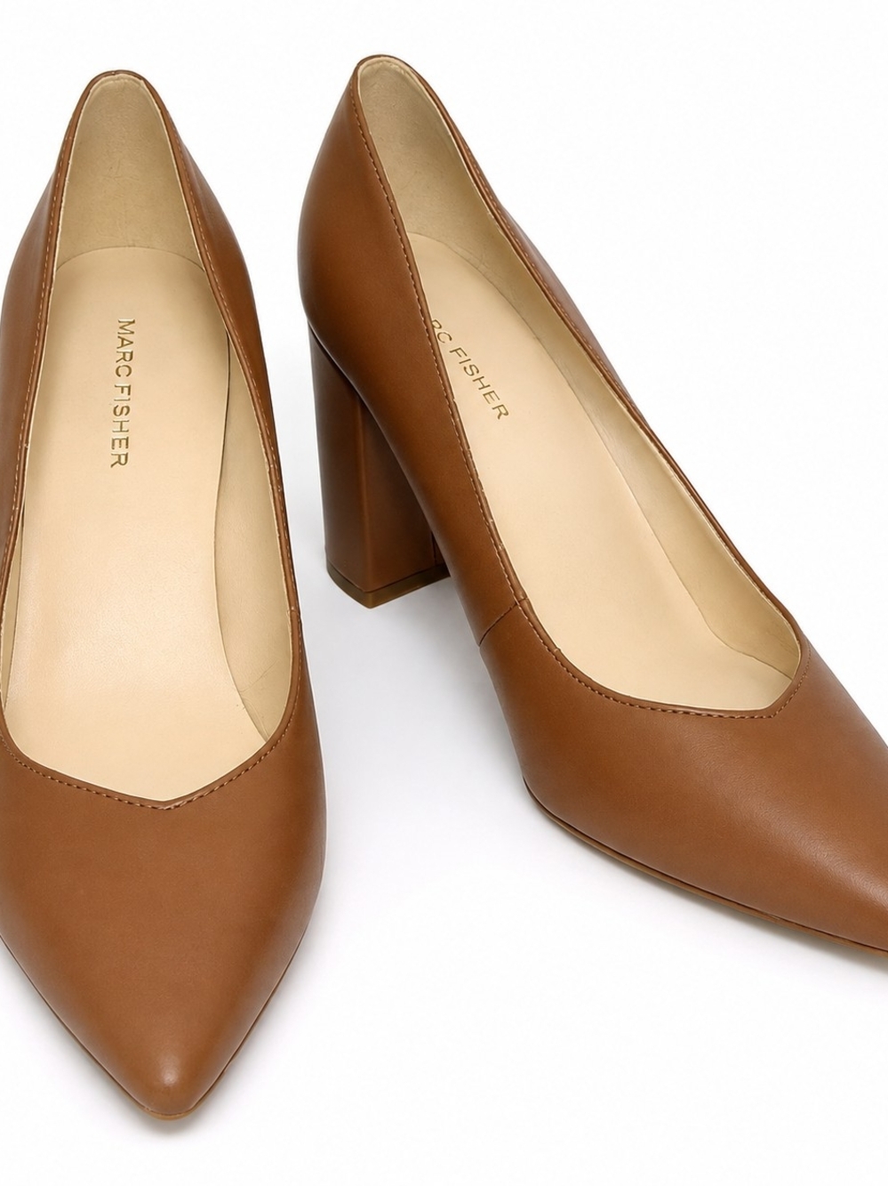 MARC FISHER Zala Women's Pointy Size 10M Block Heel Pumps Dark Natural Shoes